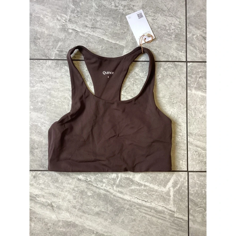 Quince Women Ultra-Soft Performance Racerback Sports Bra Espresso Brown S NWT